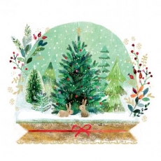 Schneekugel, Hasen, Hagebutten, Weihnachtsbäume - Snow globe, rabbits, rose hips, Christmas trees - Boule à neige, lapins, églantiers, arbres de Noël