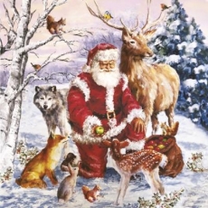 Weihnachtsmann mit den Tieren des Waldes - Santa Claus with the animals of the forest - Père Noël avec les animaux de la forêt