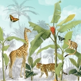 Affe, Giraffe, Tiger, Schmetterlinge und Palmen