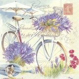 Lavendel, Fahrrad, Briefmarken, Gieskanne, Katze, Mohn, Sonnenschirm und Geschriebenes