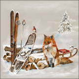 Fuchs mit kleinem Rotkehlchen und Schneemann mit Schneeeule,Rotkehlchen und zwei Schneehasen