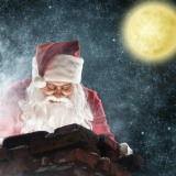 Der Weihnachtsmann kommt bei Vollmond durch den Schornstein