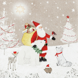 Weihnachtsmann mit Geschenkesack bei den Waldtieren