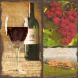 Eine Flasche Rotwein im Glas und Trauben