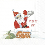 Der Weihnachtsmann macht ein Selfie und Rudolph bringt den Geschenkesack