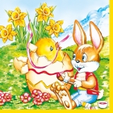 Beim Bemalen geschlüpft - Easter bunny and freshly hatched chick - lapin de Pâques et de poussins fraîchement écloses