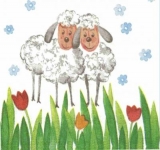 2 Schafe/Lämmer & Tulpen I