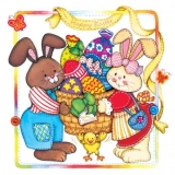 Hasenpärchen, Küken & Osterkorb - Rabbit Couple, Chick & Easter basket - Lapins, poussin & Panier de Pâques