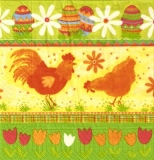 Henne & Hahn, Ostereier, Blumen -  Hen & Rooster, Easter eggs, flowers - Poule et coq, oeufs de Pâques, fleurs