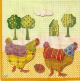 Hahn, 2 Hühner & Osterei gemustert - Rooster, 2 chicken & egg patterned - Coq, 2 poulets et doeufs à motifs