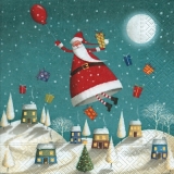 Weihnachtsmann verteilt Geschenke über der Stadt - Santa Claus distributed gifts to the town - Le Père Noël a distribué des cadeaux à la ville