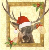 Elch mit Weihnachtsmütze & Ilex - Moose with Santa Hat & Ilex - Elk avec chapeau de Père Noël & Ilex