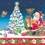 Weihnachtsmann mit Tieren, Schlitten, Baum, Geschenke - Santa Claus with animals, slide, tree, gifts - Père Noël avec des animaux, toboggan, arbre, cadeaux