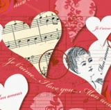 Nostalgische Herzen, Noten, Rosen, I love you, je taime - Nostalgic heart, musical notes, roses - Cœur nostalgique, notes de musique, roses