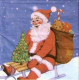Weihnachtsmann mit Teddy & Baum auf Schlitten - Santa with Teddy & tree on sledge - Père Noël avec Teddy & arbre sur luge