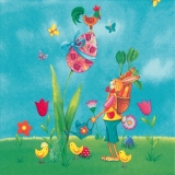 Osterhase gießt Ostereierblumen - Easter bunny is watering easter egg flowers - Lapin de Pâques est larrosage des fleurs aux oeufs de Pâques