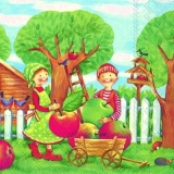 Kinder bei der Apfelernte, Vögel, Igel - Children picking apples, birds, hedgehogs - Enfants cueillir des pommes, oiseaux, hérissons