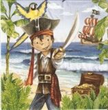 Pirat mit Schatz, Papagei & Piratenschiff - Pirate with Treasure, Parrot & Pirate Ship - Pirate avec trésor, perroquet et un bateau pirate