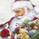 Weihnachtsmann mit Geschenken & kleinem Vogel - Santa Claus with gifts & small bird - Père Noël avec des cadeaux et petit oiseau