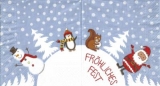 Weihnachtsmann, Schneemann, Pinguin & Eichhörnchen wünschen Fröhliches Fest - Santa Claus, Snowman, Penguin & Squirrel - Père Noël, bonhomme de neige, Penguin et  l écureuil