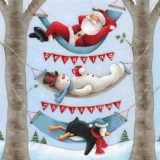 Weihnachtsmann, Schneemann & Pinguin in Hängematten - Santa Claus, snowman & penguin in hammocks - Père Noël, bonhomme de neige & pingouin dans les hamacs