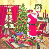 Weihnachtsmann schmückt noch schnelle den Weihnachtsbaum - Santa is decorating the christmas tree - Père Noël décore larbre de Noël