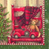 Weihnachtsbaum & Teddy mit Spielzeug-LKW auf Stuhl - Christmas tree & Plush bear with toy truck on chair - arbre de Noël et ours en peluche avec jouet camion sur une chaise