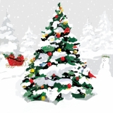 Schlitten, Schneemann, Vogel & schneebedeckter Weihnachtsbaum - Sleigh, snowman, bird & snowy Christmas tree - Sleigh, bonhomme de neige, oiseau et neigeux arbre de Noël