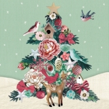 Weihnachtsbaumcollage mit Reh. Vögeln, Blumen ....... - Collage of a christmas tree with deer, birds, flowers..... - collage de Noël avec cerf. Oiseaux, fleurs .......
