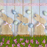 Holzhasen, Eier, Spitze & Blumenwiese - Wooden hare, eggs, lace & flower meadow -Bois lapins, oeufs, dentelle et fleur pré