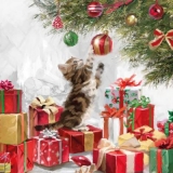 Katze, Kätzchen spielt unterm Weihnachtsbaum - Cat, Kitten is playing under the christmas tree - Chat, chaton joue sous larbre de Noël