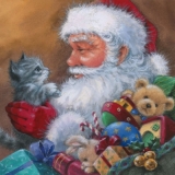 Weihnahctsmann mit Geschenken und kleiner Katze - Santa with presents and kitten, cat - Père Noël avec des cadeaux et des chats, chat