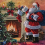 Weihnachtsmann mit Katze am Kamin - Santa Claus with cat at the fireplace - Père Noël avec le chat de la cheminée