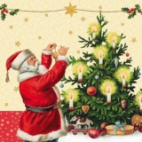 Weihnachtsmann schmückt den Weihnachtsbaum - Santa Claus decorates the Christmas tree - Père Noël décore larbre de Noël