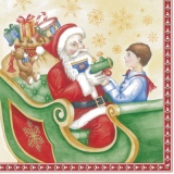 Weihnachtsmann gibt Kind Geschenk in seinem Schlitten - Santa gives child a present in his sleigh - Le père Noël donne un cadeau à son traîneau-