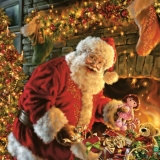 Weihnachtsmann am Kamin mit Geschenken - Santa Claus at the fireplace with presents - Père Noël à la cheminée avec des cadeaux