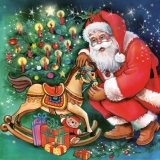 Weihnachtsmann bringt Geschenke wie Schaukelpferd, Teddy.... - Santa Claus brings presents like rocking horse, plush bear .... - Père Noël apporte des cadeaux comme le cheval à bascule, lours en pelu