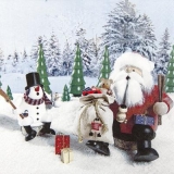 Schneemann & Weihnachtsmann aus Holz gehen Geschenke verteilen - Snowman & Santa Claus go out to distribute wooden presents - Snowman & Santa Claus sortent distribuer des cadeaux en bois