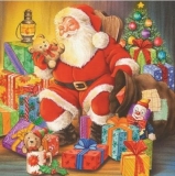 Weihnachtsmann mit Geschenken & Teddy - Santa Claus with gifts & teddy, plush bear - Père Noël avec des cadeaux et des ours en peluche, ours en peluche