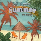 Strand, Meer, Palmen, Liegestühle - Its your Summer - Be Happy - Beach, sea, palm trees, deckchairs - Plage, mer, palmiers, chaises longues