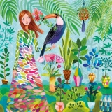 Mädchen, Frau mit Tukan, tropischer Vogel & Blumen - Girl, woman with toucan, tropical bird & flowers - Fille, femme avec toucan, oiseau tropical et fleurs