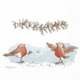 2 Rotkehlchen spielen im Schnee - 2 robins playing in the snow - 2 merles jouant dans la neige