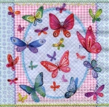 viele bunte Schmetterlinge auf Musterdecke -  many colorful butterflies on pattern blanket - beaucoup de papillons colorés sur la couverture de modèle