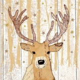 gemalter Hirsch vor einer Holzwand - painted deer in front of a wooden wall - cerf peint devant un mur en bois