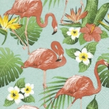 Flamingo, Wasserrosen & Palmenblätter - Flamingo, water lilies & palm leaves - Flamingo, nénuphars et feuilles de palmier