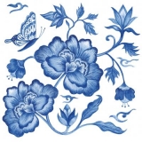 schön in blau gemalte Pfingstrosen & Schmetterling - Beautifully painted in blue peonies & butterfly - Magnifiquement peint en pivoines bleues et papillon