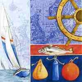 Segelboot, Fisch, Steuerrad, Bojen, Fender, Landkarte - Sailboat, fish, steering wheel, buoys, fenders, map - Voilier, poissons, roue, bouées, ailes, Carte
